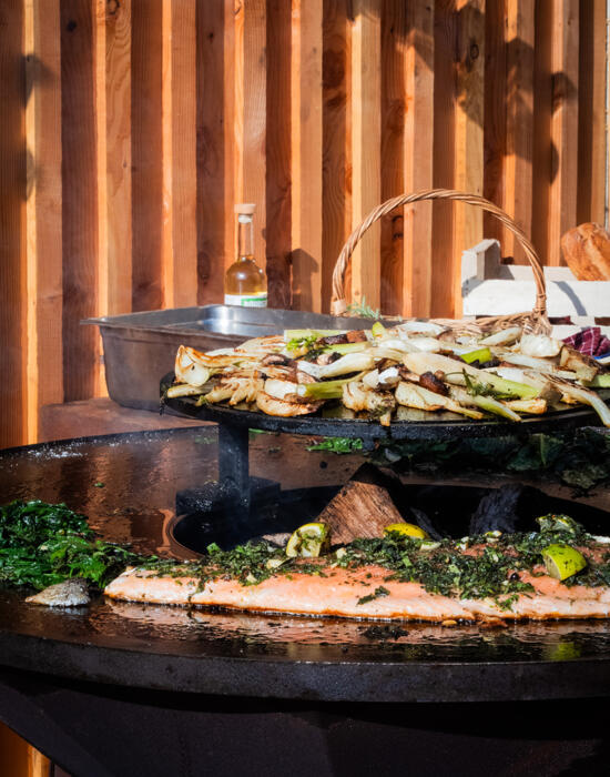 Trota alla griglia, olio al mentolo