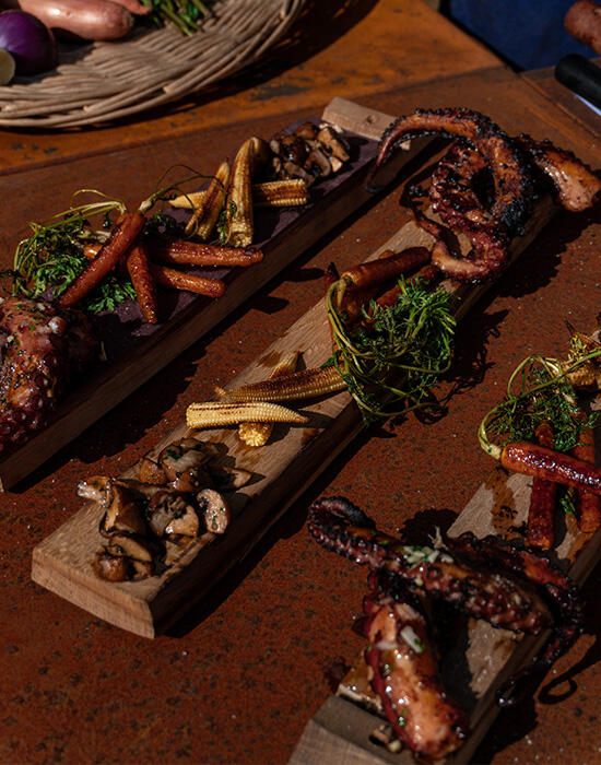 Tentacoli di polpo alla griglia con crema alle erbe aromatiche